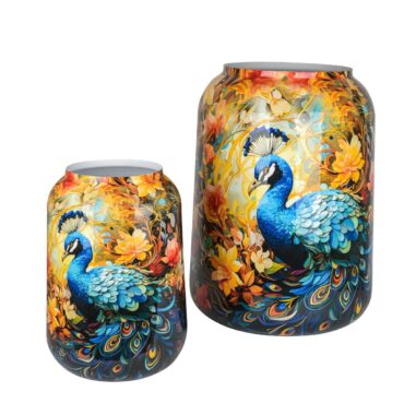 XL Metall-Vase mit Pfauen-Motiv - Bodenvase - Designer Vase - 2 Größen