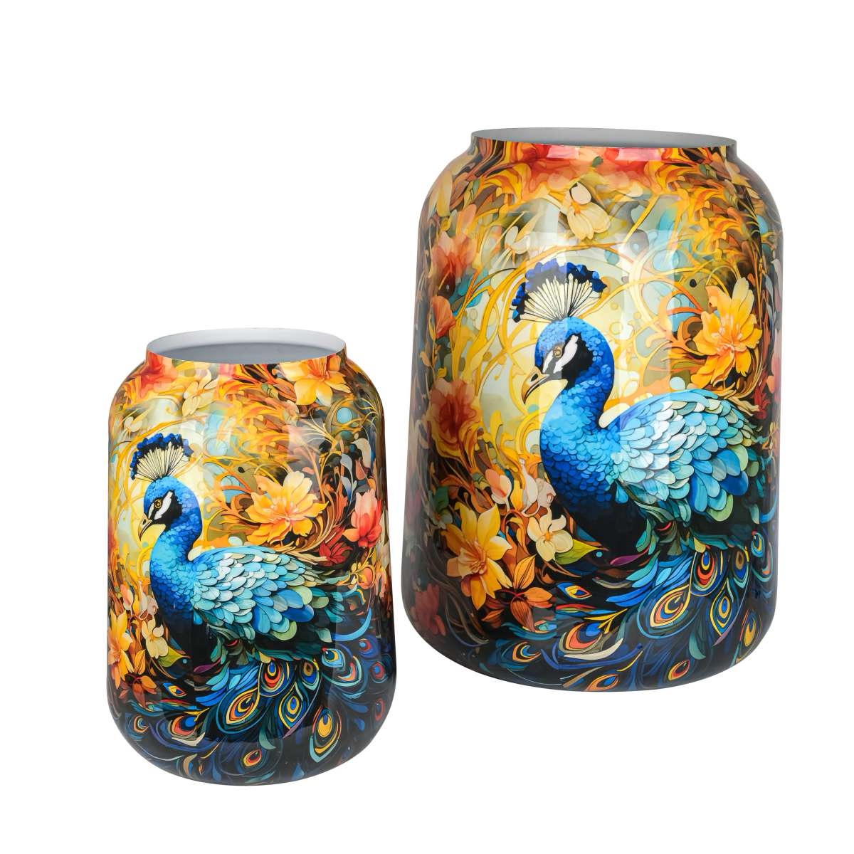 XL metal vase with peacock motif - floor vase - designer vase - 2 sizes