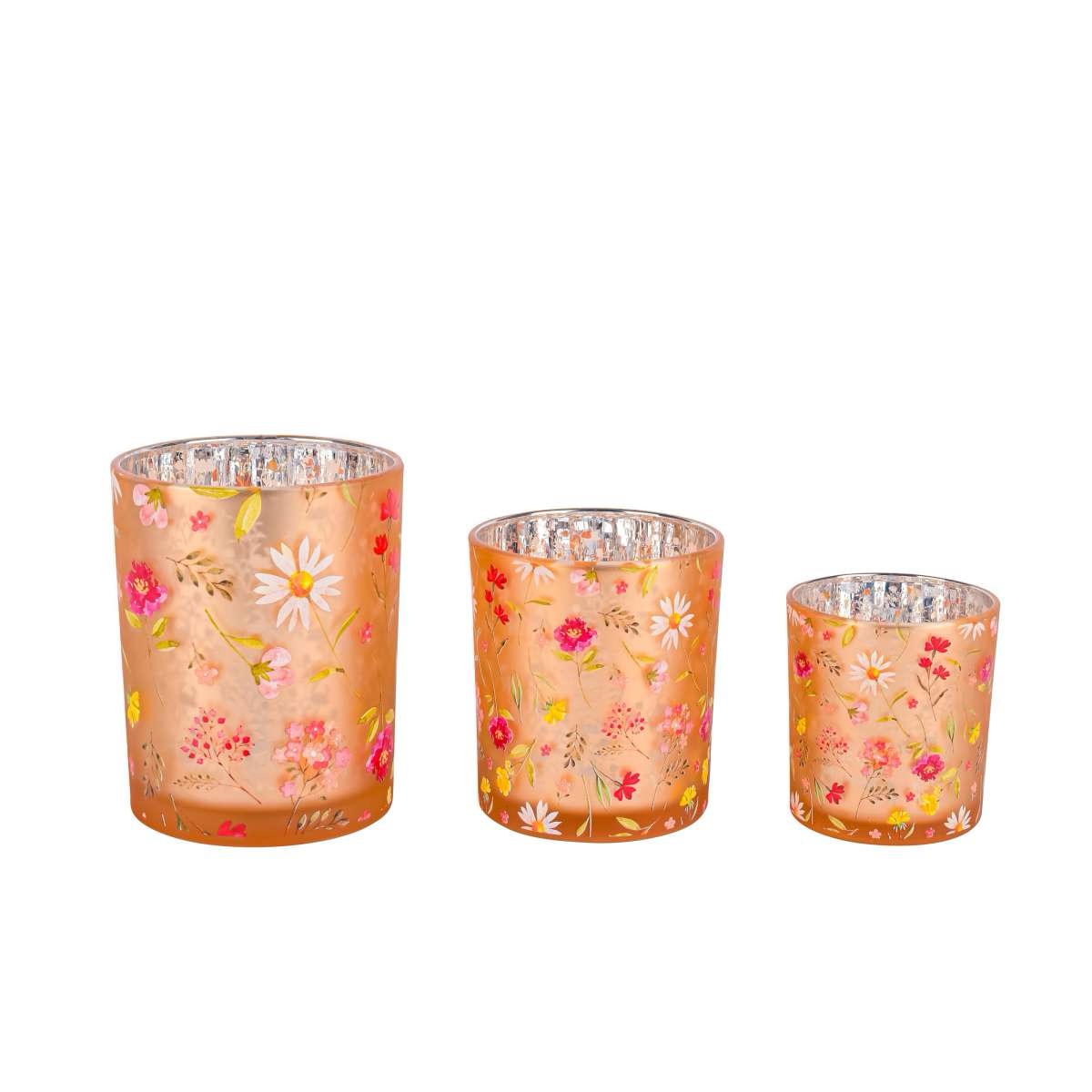 Tea light holder "Sea of flowers" glass tea light orange - Tea light glass flowers - Spring decoration