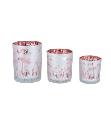 Tea light holder "Summer meadow" lantern glass pink-white - Tea light glass flowers - Spring decoration