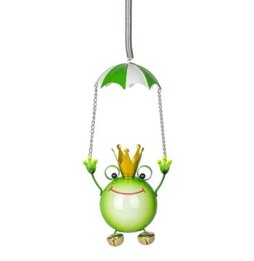 Metal frog king with parachute - wind chime - metal garden decoration - weatherproof - 25 cm, green-white