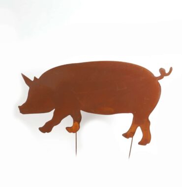 Gartenstecker Schwein - Metallstecker Garten - Edelrost - Geschenkidee - 50x40 cm, Wetterfest