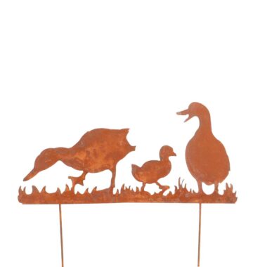 Gartenstecker - Rost-Stecker Entenfamilie – Metallstecker Garten - Gartenfigur - Vintage-Stil