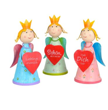 Fence stool - metal angel with crown - post stool - metal fence figure - garden decoration - 3 colors with sayings - 28 cm