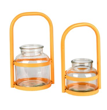 Metall-Windlicht gelb - dekorative Laterne mit Bügel - Beleuchtung für Innen und Außen - 2 Größen