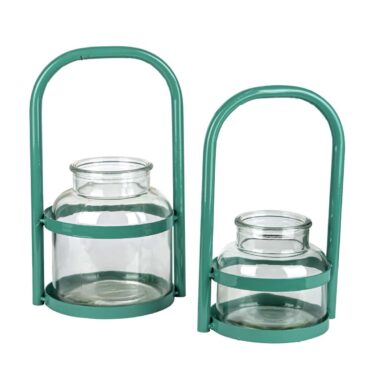 Metall-Windlicht grün - dekorative Laterne mit Bügel - Beleuchtung für Innen und Außen - 2 Größen