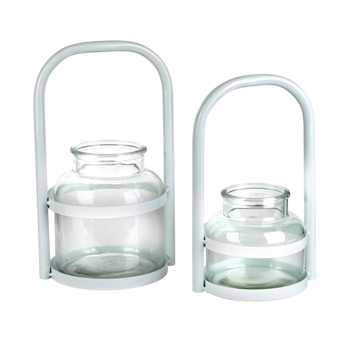 Metall-Windlicht weiß - dekorative Laterne mit Bügel - Beleuchtung für Innen und Außen - 2 Größen