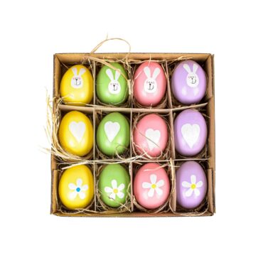 Painted Easter eggs "Bunny heart flower " Chicken eggs painted - set of 12, decorative Easter decoration
