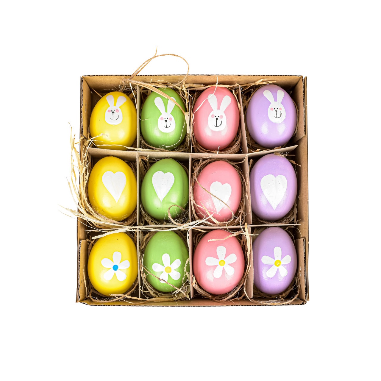 Painted Easter eggs "Bunny heart flower " Chicken eggs painted - set of 12, decorative Easter decoration