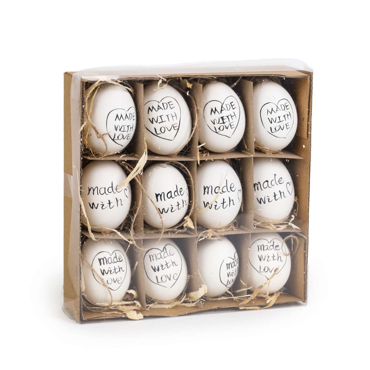 Painted Easter eggs "made with love" - painted chicken eggs - set of 12, decorative Easter decoration