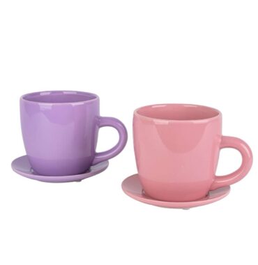 Plant cup with plate - flower pot cup - flower cup - shabby chic - 2 colors