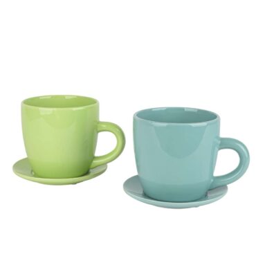 Plant cup with plate - flower pot cup - flower cup - shabby chic - 2 colors