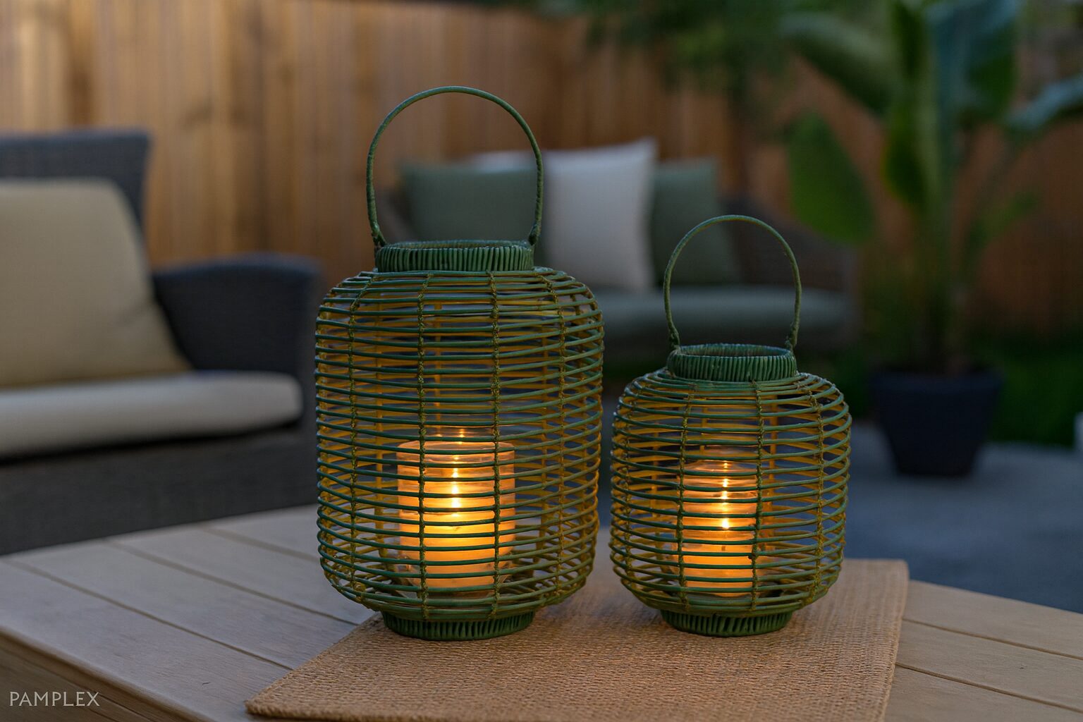 Maritime Laterne, Rattanlaterne Grün - Gartenlaterne in 2 Größen