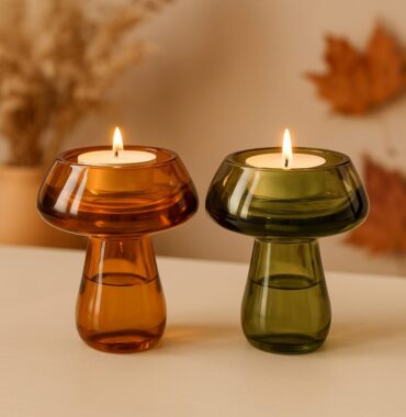Glaspilz Kerzenhalter für Teelicht und Stabkerzen - Tischdeko Herbst - Doppelfunktion