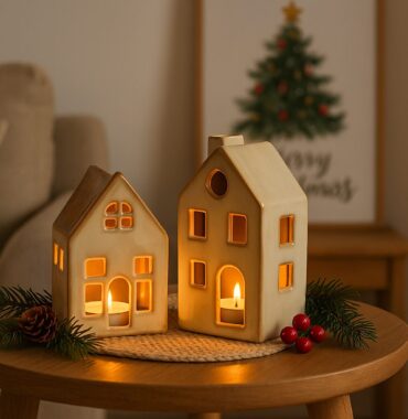 Teelichthaus, Haus für Teelichter - Lichthaus Weihnachten - Keramik Haus weiß - 2 Größen