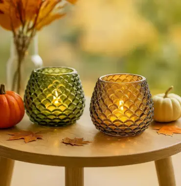 Teelichtglas Herbstzauber – Windlicht, Teelichthalter mit Struktur - Tischdeko Herbst