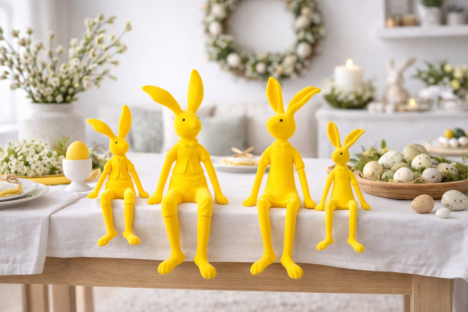 Beflockter Hase Gelb, Osterhase Kantenhocker - Deko Hase Ostern – Bild 3