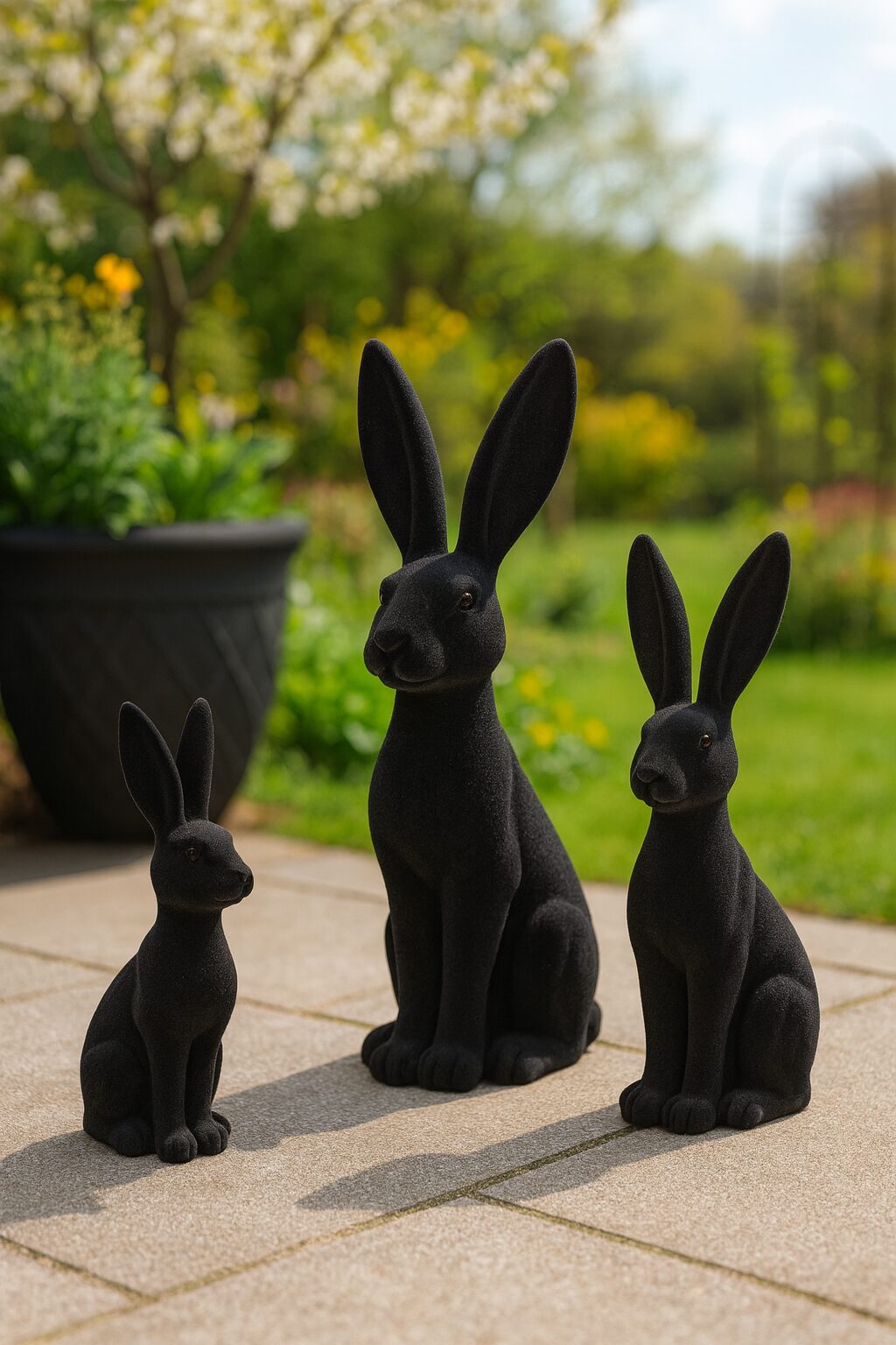 Osterhase schwarz beflockt Dekofigur, Hase im Naturstil, drei Größen zur Auswahl – Bild 5