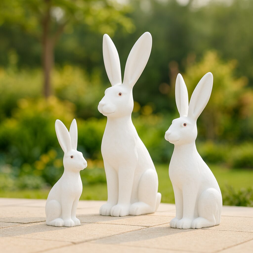 Osterhase weiß beflockt Dekofigur, Langohr Hase im Naturstil, drei Größen zur Auswahl – Bild 4