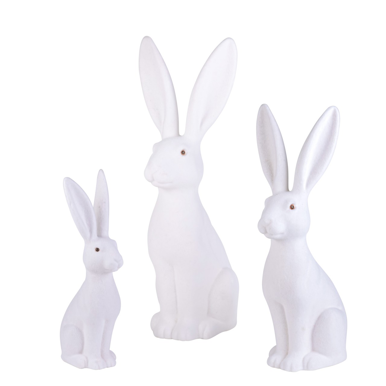 Osterhase weiß beflockt Dekofigur, Langohr Hase im Naturstil, drei Größen zur Auswahl – Bild 2