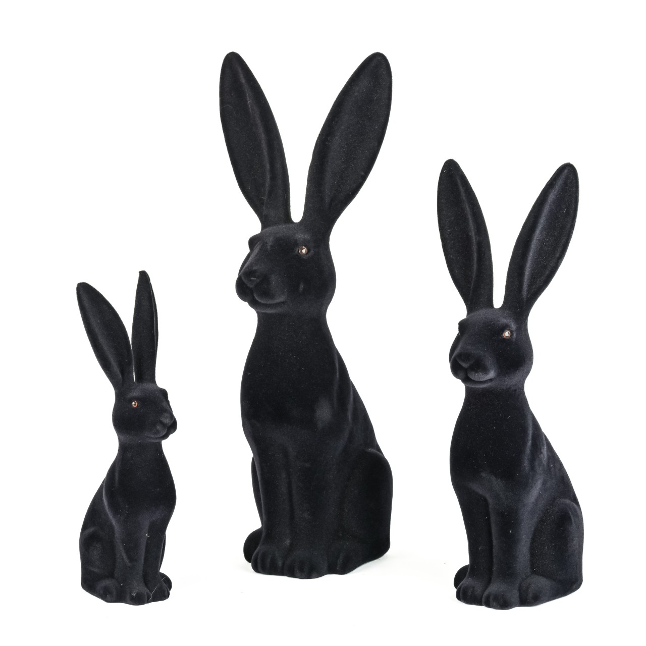 Osterhase schwarz beflockt Dekofigur, Hase im Naturstil, drei Größen zur Auswahl – Bild 2