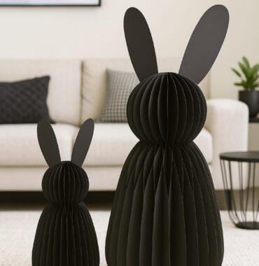XL Osterhase, Papierhase in Schwarz – Osterdeko zum Auffalten mit Magnet