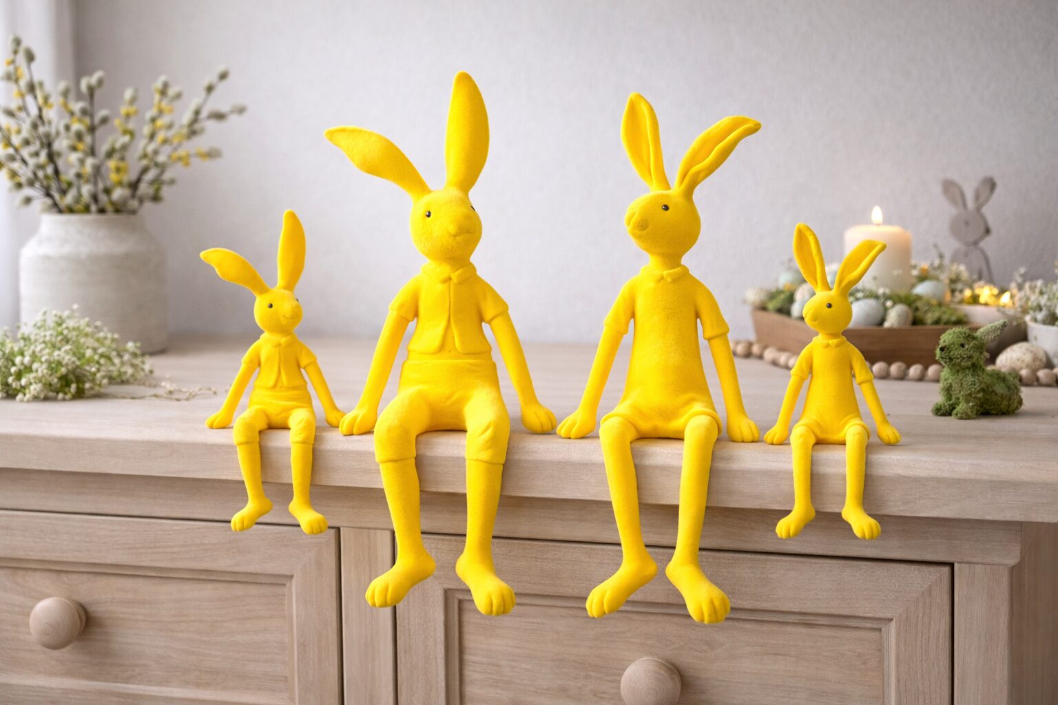 Beflockter Hase Gelb, Osterhase Kantenhocker - Deko Hase Ostern – Bild 4