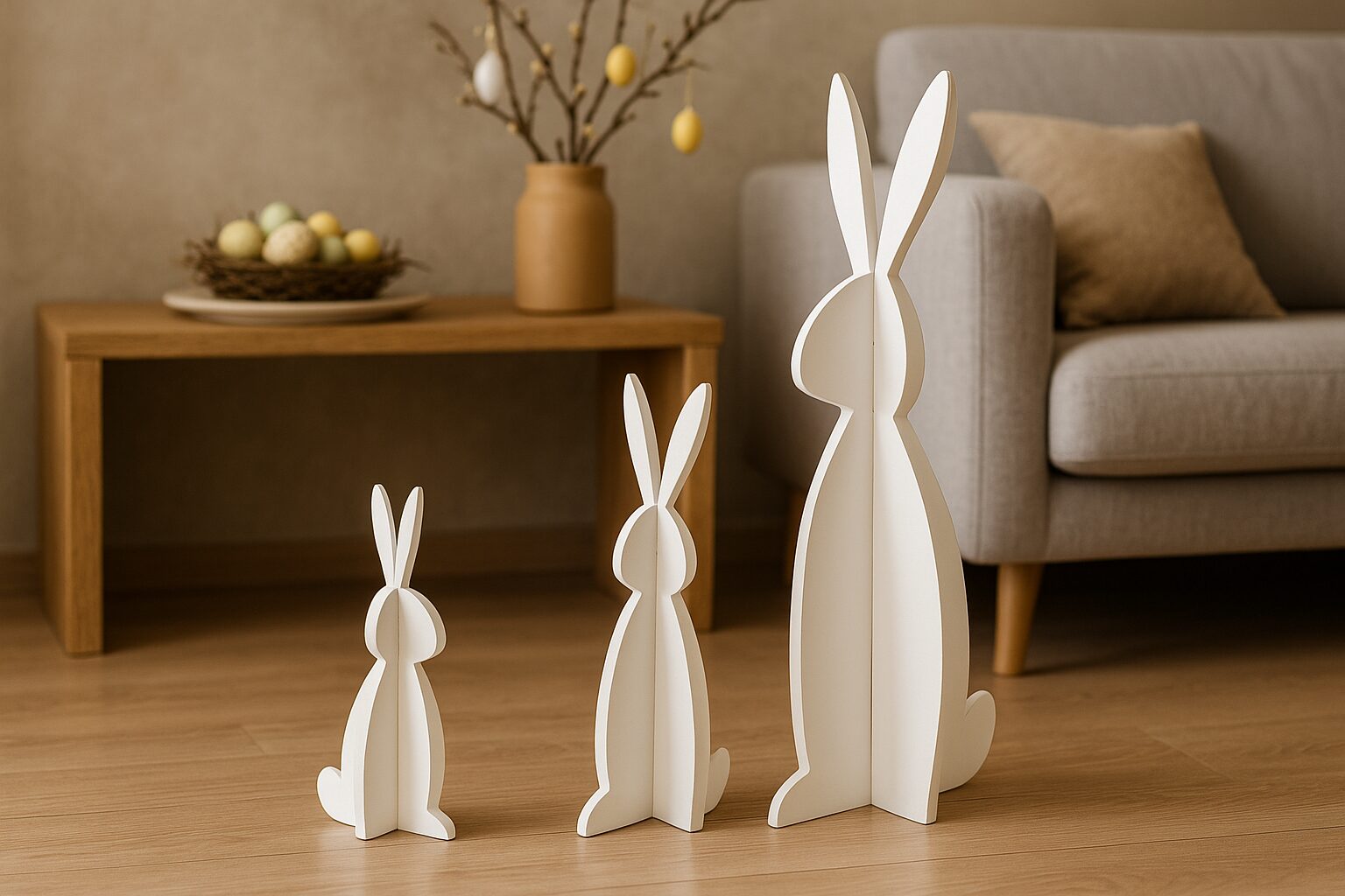 Weißer Filz Steckhase, Osterhase zusammensteckbare - Moderne Hasenfigur – Bild 4