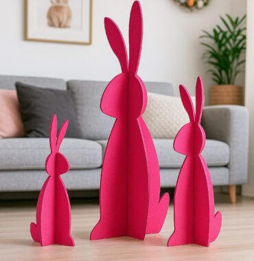 XL Filzhase Pink, Deko Hase groß, Hasenfigur Filz modern, stehender Steckhase