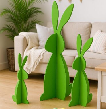 Grüner Filz Osterhase, Steckhase - Moderne Hasenfigur, Oster Dekofigur aus Filz