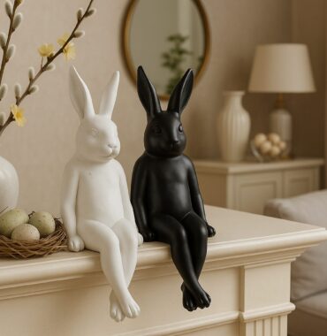 Deko Hase Kantenhocker, Figur Osterdeko in Weiß oder Schwarz, moderne Osterfigur