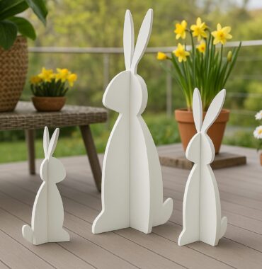 Weißer Filz Steckhase, Osterhase zusammensteckbare - Moderne Hasenfigur