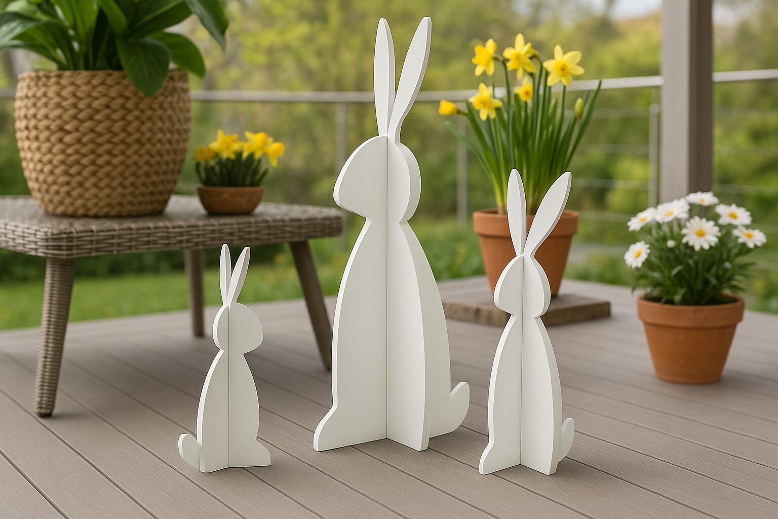 Weißer Filz Steckhase, Osterhase zusammensteckbare - Moderne Hasenfigur