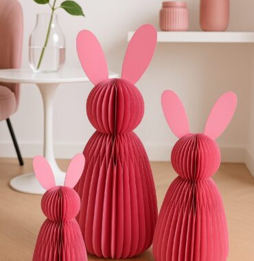 XL Osterhase, Papierhase in Pink – Osterdeko zum Auffalten mit Magnet