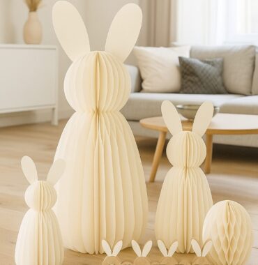 XL Osterhase, Papierhase in Weiß – Osterdeko zum Auffalten mit Magnet