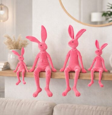 Beflockter Hase Rosa, Osterhase Kantenhocker - Deko Hase Ostern