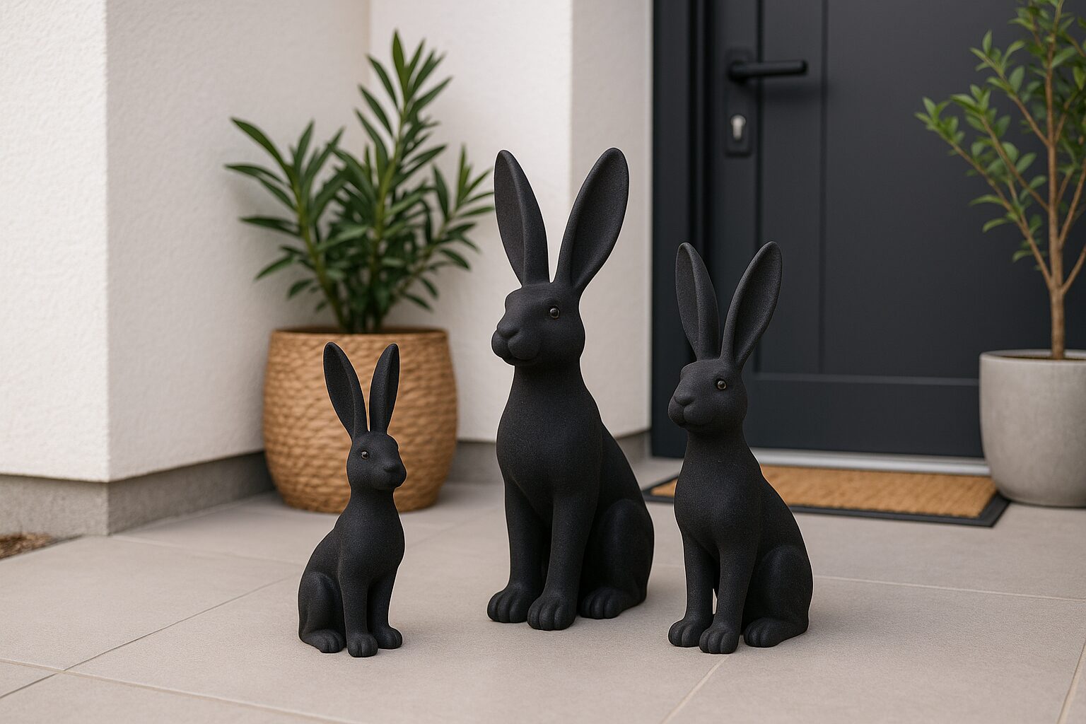Osterhase schwarz beflockt Dekofigur, Hase im Naturstil, drei Größen zur Auswahl – Bild 7
