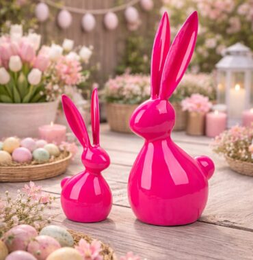 Metall Osterhase pink, Osterdekoration Frühling, Deko Hase modern