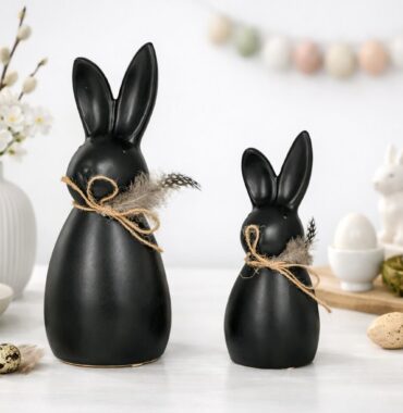 Osterhase schwarz, Osterdekoration modern, Deko Hase Keramik