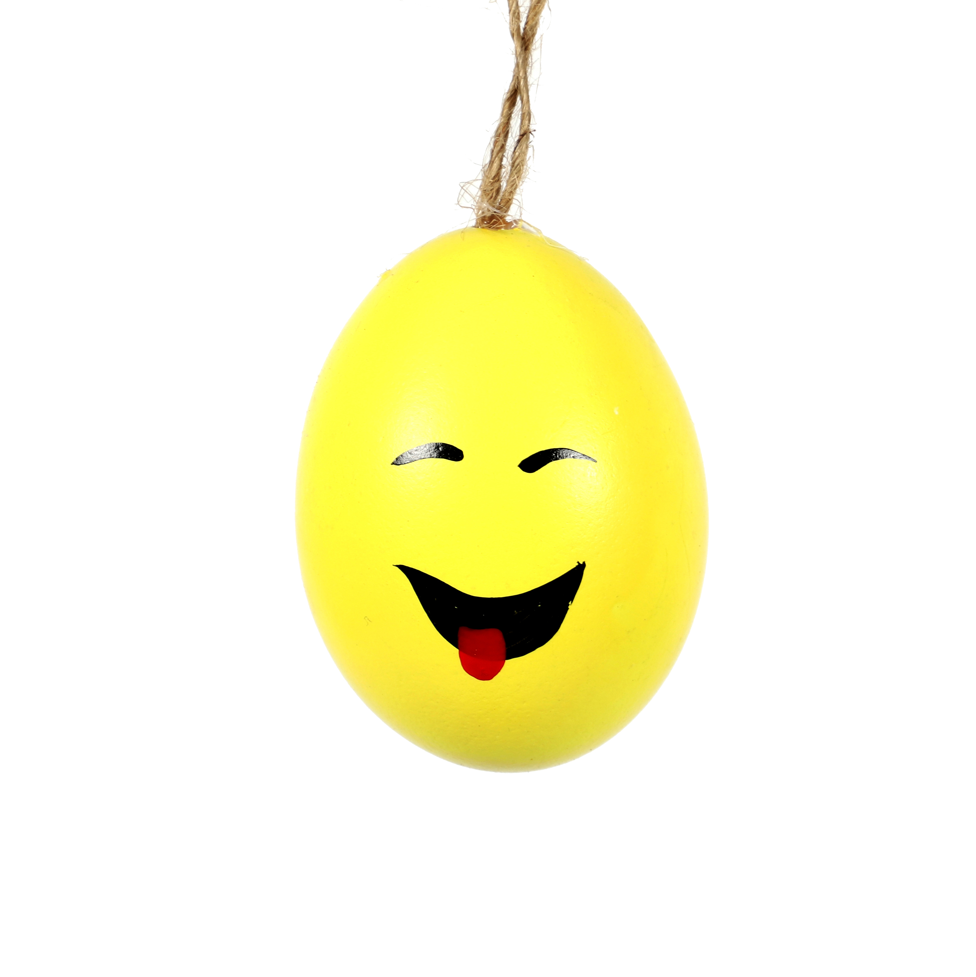 Ostereier bemalt Smiley, gelbe Deko Eier zum Aufhängen, 12er Set im Tray – Bild 3