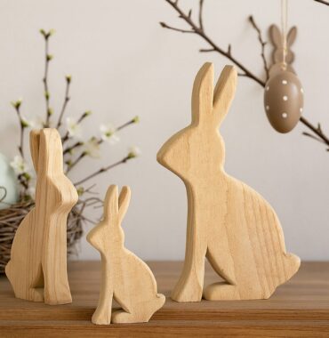 Holzhase natur Deko, Osterhase aus Holz, natürliche Frühlingsdeko - 3 Größen