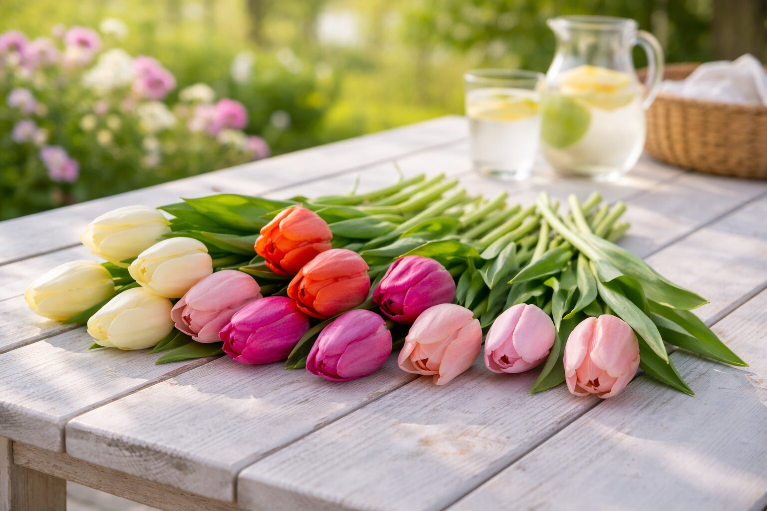 Künstliche Tulpen 25 cm, Tulpen Bund 5 Stiele, Kunstblumen Frühling – Bild 2