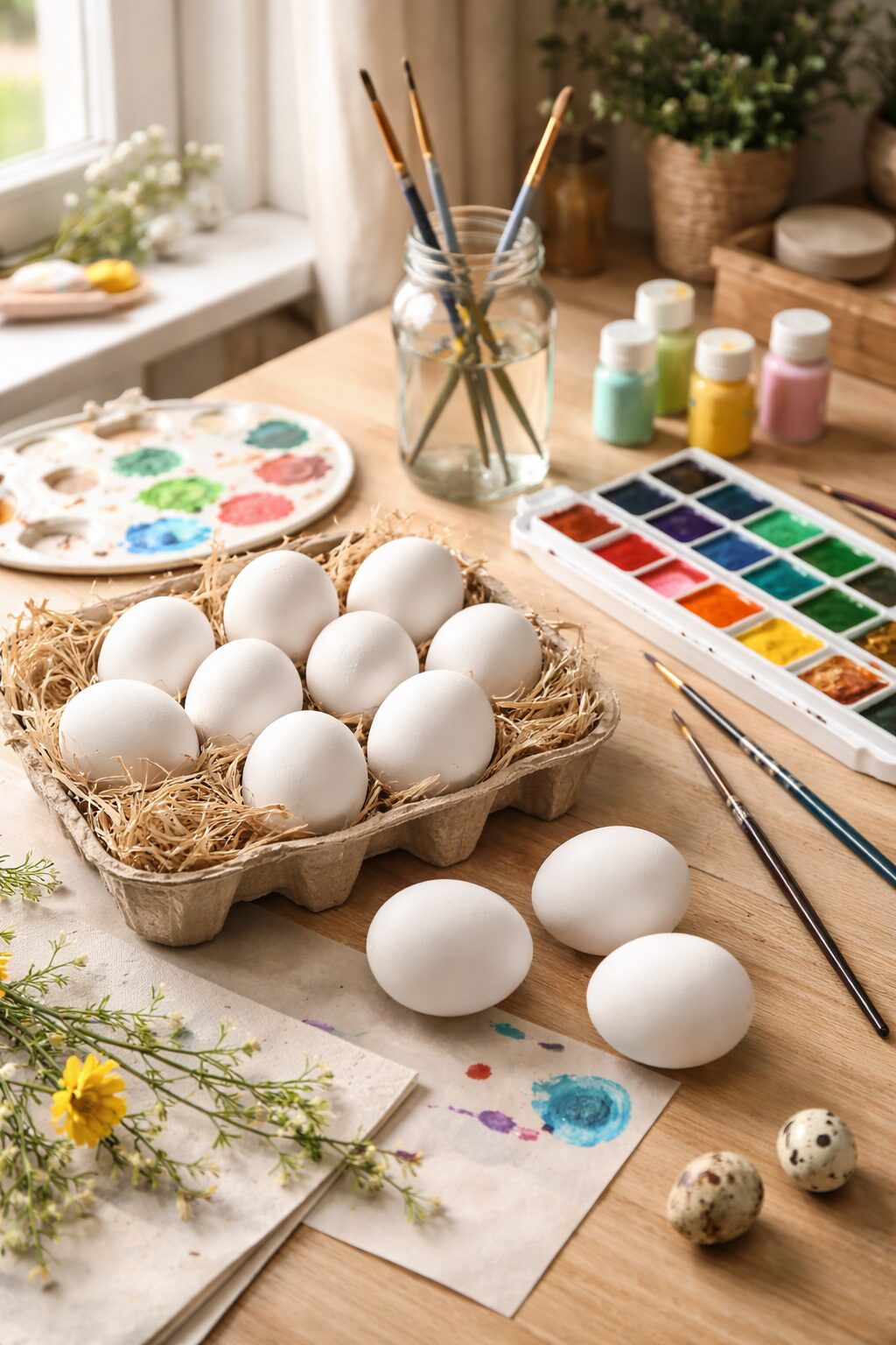 Weiße Ostereier zum Bemalen – 12er Set im Tray | DIY Osterdeko